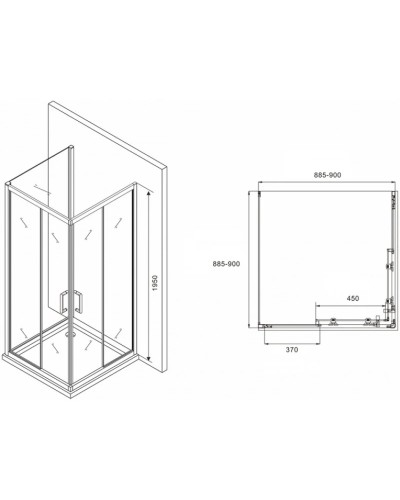 Душевой уголок 90х90 см Abber Schwarzer Diamant AG02090B-S90B прозрачное