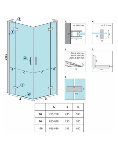Душевой уголок 98х98 см Rea Hugo REA-K6605 прозрачное