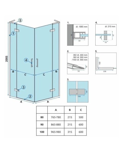 Душевой уголок 98х98 см Rea Hugo REA-K6602 прозрачное