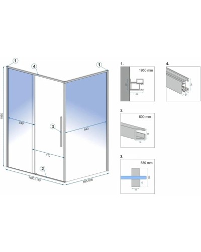 Душевой уголок 118,5х89 см Rea Solar REA-K4902 прозрачное