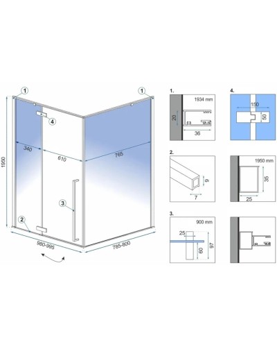 Душевой уголок 99,5х80 см Rea Fargo REA-K6950 прозрачное