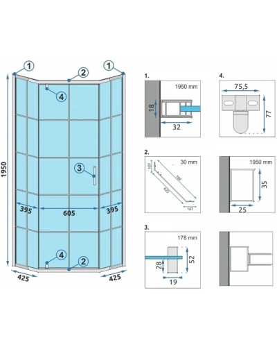 Душевой уголок 90х90 см Rea Hex REA-K8979 прозрачное