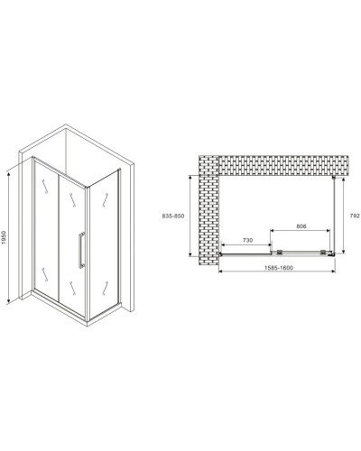 Душевой уголок 160х85 см Abber Schwarzer Diamant AG30160BH-S85B прозрачное