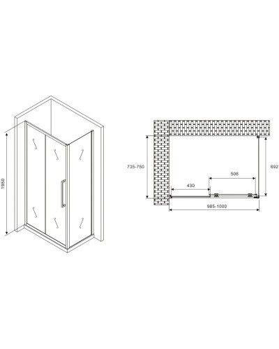 Душевой уголок 100х75 см Abber Schwarzer Diamant AG30100H-S75 прозрачное