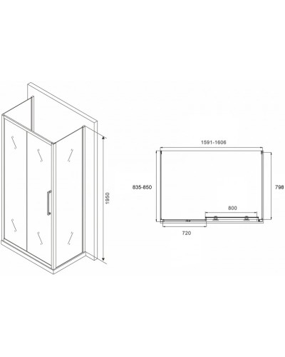 Душевой уголок 160х85 см Abber Schwarzer Diamant AG30160BH-S85B-S85B прозрачное