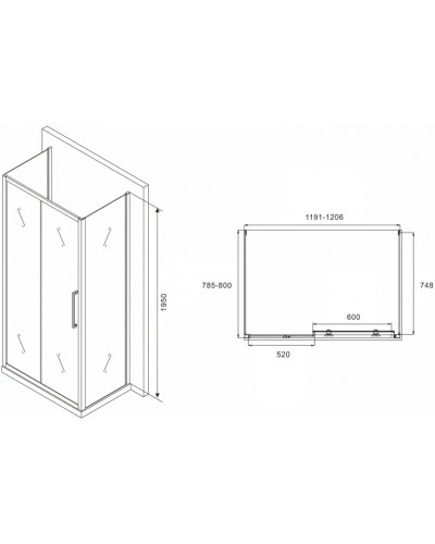 Душевой уголок 120х80 см Abber Schwarzer Diamant AG30120MH-S80M-S80M матовое