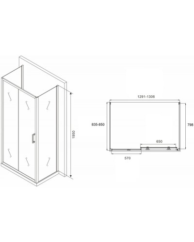 Душевой уголок 130х85 см Abber Schwarzer Diamant AG30130B-S85B-S85B прозрачное