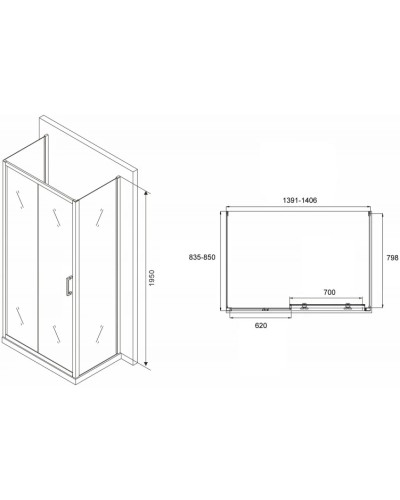 Душевой уголок 140х85 см Abber Schwarzer Diamant AG30140B-S85B-S85B прозрачно