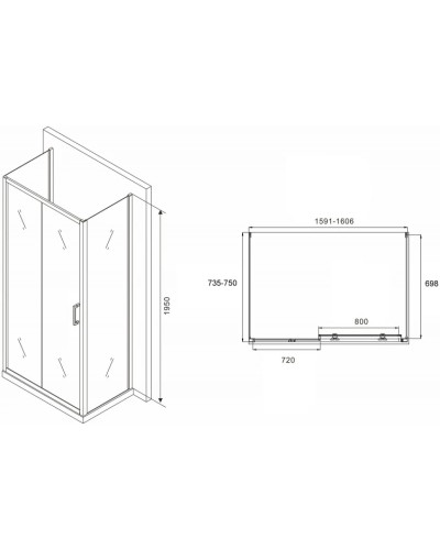 Душевой уголок 160х75 см Abber Schwarzer Diamant AG30160B-S75B-S75B прозрачное