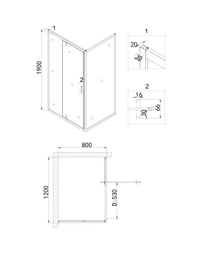 Душевой уголок 120х80 см Niagara NG-0220-08BLACK прозрачное