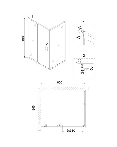 Душевой уголок 90х90 см Niagara NG-42-9AG-A90G прозрачное