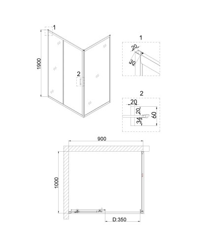 Душевой уголок 90х100 см Niagara NG-42-9AG-A100G прозрачное