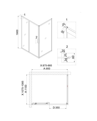 Душевой уголок 90х110 см Niagara NG-42-9AG-A110G прозрачное