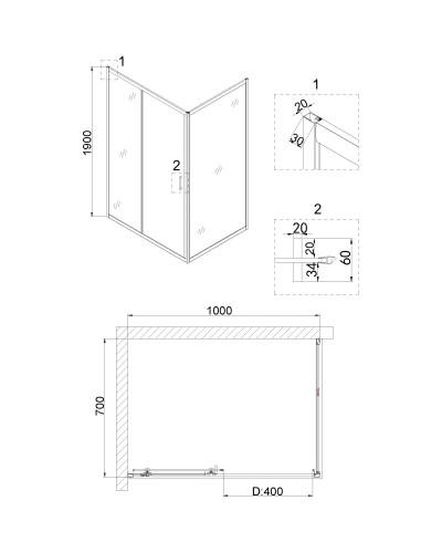 Душевой уголок 100х70 см Niagara NG-42-10AG-A70G прозрачное