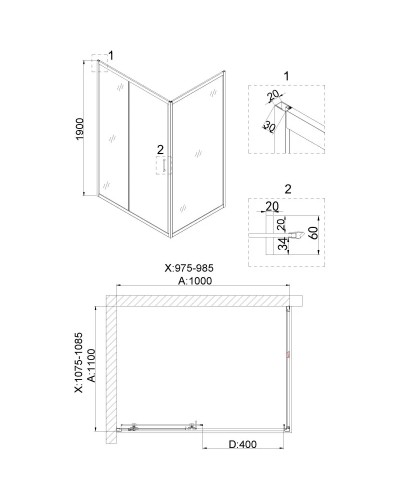 Душевой уголок 100х110 см Niagara NG-42-10AG-A110G прозрачное
