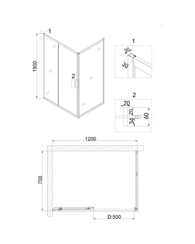 Душевой уголок 120х70 см Niagara NG-42-12AG-A70G прозрачное