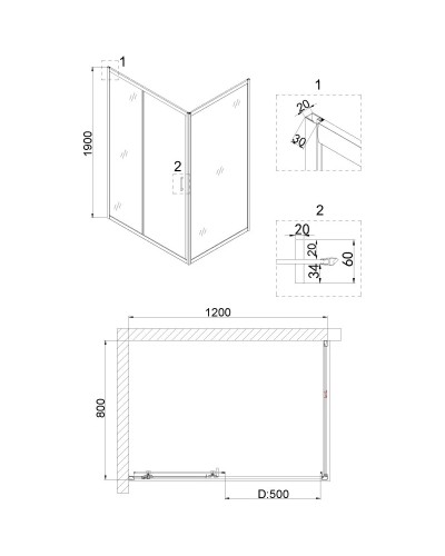 Душевой уголок 120х80 см Niagara NG-42-12AG-A80G прозрачное
