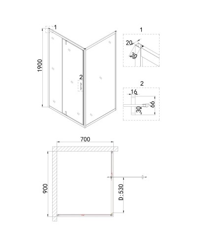 Душевой уголок 90х70 см Niagara NG-43-9AG-A70G прозрачное
