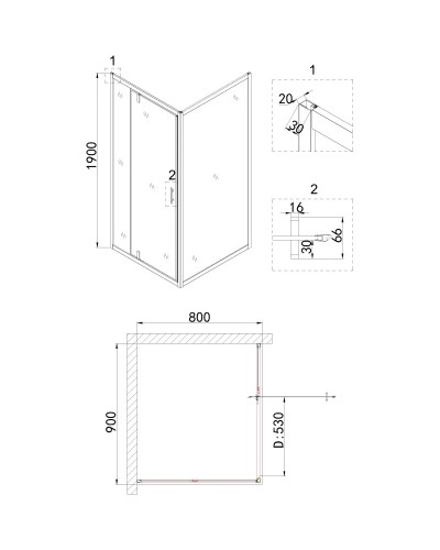 Душевой уголок 90х80 см Niagara NG-43-9AG-A80G прозрачное