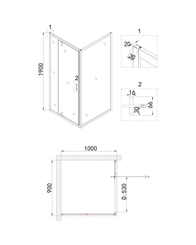 Душевой уголок 90х100 см Niagara NG-43-9AG-A100G прозрачное