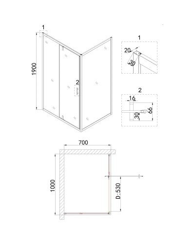 Душевой уголок 100х70 см Niagara NG-43-10AG-A70G прозрачное