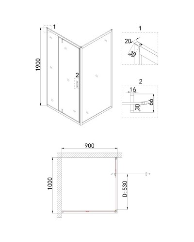 Душевой уголок 100х90 см Niagara NG-43-10AG-A90G прозрачное