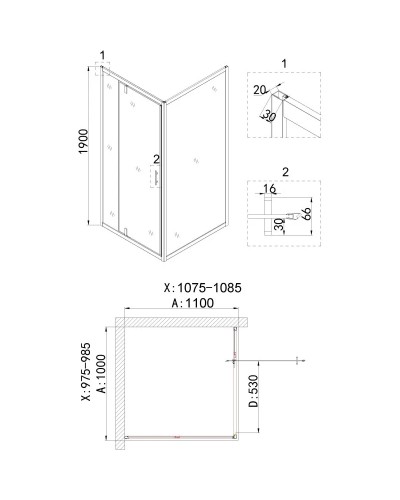 Душевой уголок 100х110 см Niagara NG-43-10AG-A110G прозрачное