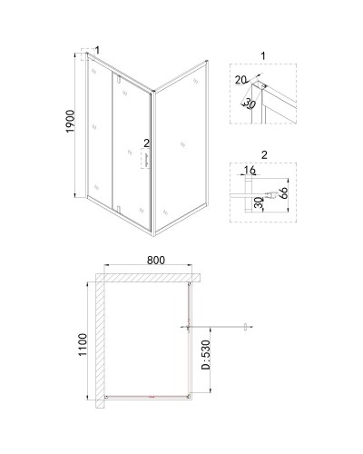 Душевой уголок 110х80 см Niagara NG-43-11AG-A80G прозрачное