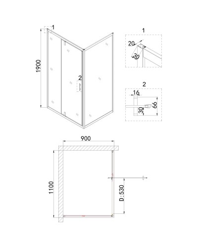 Душевой уголок 110х90 см Niagara NG-43-11AG-A90G прозрачное