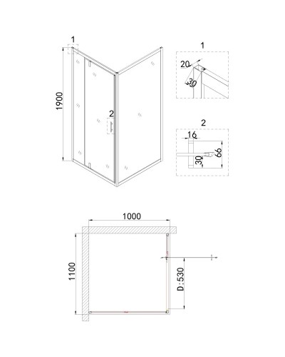 Душевой уголок 110х100 см Niagara NG-43-11AG-A100G прозрачное