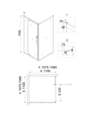 Душевой уголок 110х110 см Niagara NG-43-11AG-A110G прозрачное