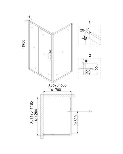 Душевой уголок 120х70 см Niagara NG-43-12AG-A70G прозрачное