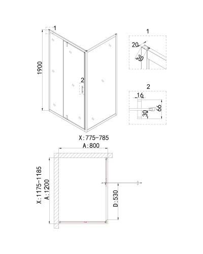 Душевой уголок 120х80 см Niagara NG-43-12AG-A80G прозрачное