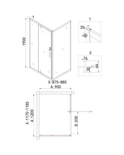 Душевой уголок 120х90 см Niagara NG-43-12AG-A90G прозрачное