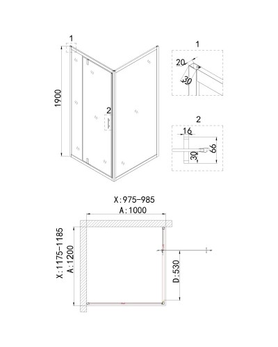 Душевой уголок 120х100 см Niagara NG-43-12AG-A100G прозрачное