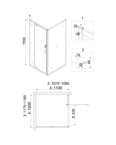Душевой уголок 120х110 см Niagara NG-43-12AG-A110G прозрачное