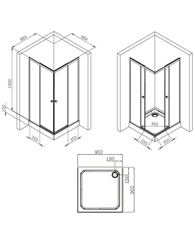 Душевой уголок 88,4х88,4 см Am.Pm X-Joy W94G-403-9090-MT прозрачное