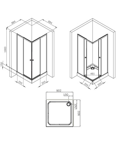 Душевой уголок 88,4х88,4 см Am.Pm X-Joy W94G-403-9090-BT прозрачное