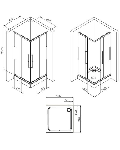 Душевой уголок 87,8х87,8 см Am.Pm Func W84G-403-9090-MT прозрачное