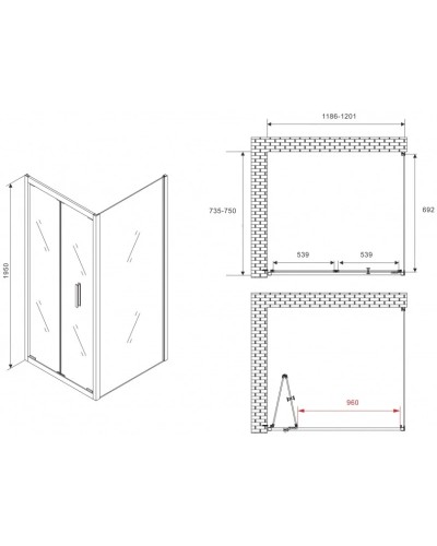 Душевой уголок 120х75 см Abber Sonnenstrand AG07120B-S75B прозрачное