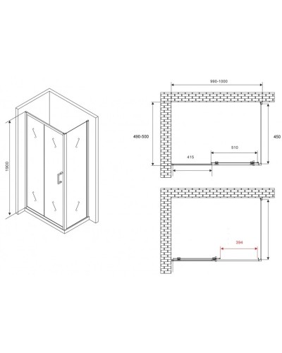 Душевой уголок 100х50 см Abber Schwarzer Diamant AG301005-S505 прозрачное