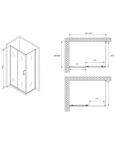 Душевой уголок 100х60 см Abber Schwarzer Diamant AG301005-S605 прозрачное