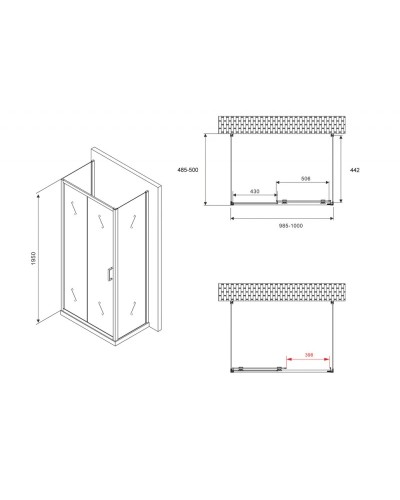 Душевой уголок 100х50 см Abber Schwarzer Diamant AG30100B-S50B-S50B прозрачное