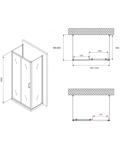 Душевой уголок 100х60 см Abber Schwarzer Diamant AG30100B-S60B-S60B прозрачное