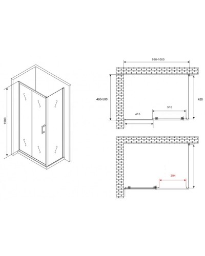 Душевой уголок 100х50 см Abber Schwarzer Diamant AG30100B5-S50B5 прозрачное
