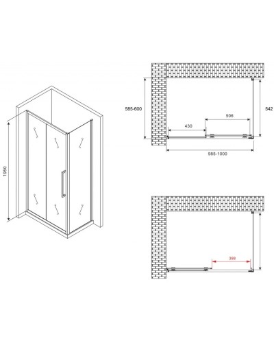 Душевой уголок 100х60 см Abber Schwarzer Diamant AG30100H-S60 прозрачное