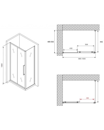 Душевой уголок 100х50 см Abber Schwarzer Diamant AG30100MH-S50M матовое
