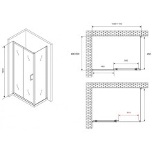 Душевой уголок 110х50 см Abber Schwarzer Diamant AG301105-S505 прозрачное