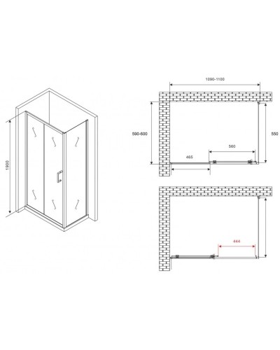Душевой уголок 110х60 см Abber Schwarzer Diamant AG301105-S605 прозрачное