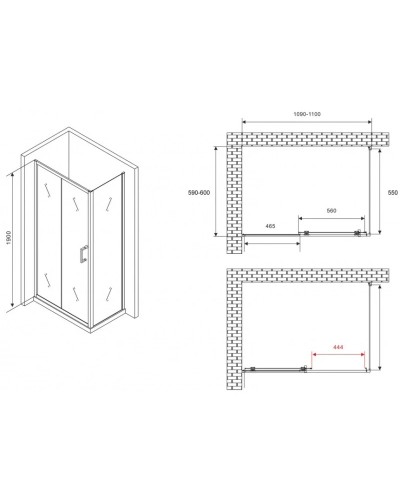 Душевой уголок 110х60 см Abber Schwarzer Diamant AG30110B5-S60B5 прозрачное